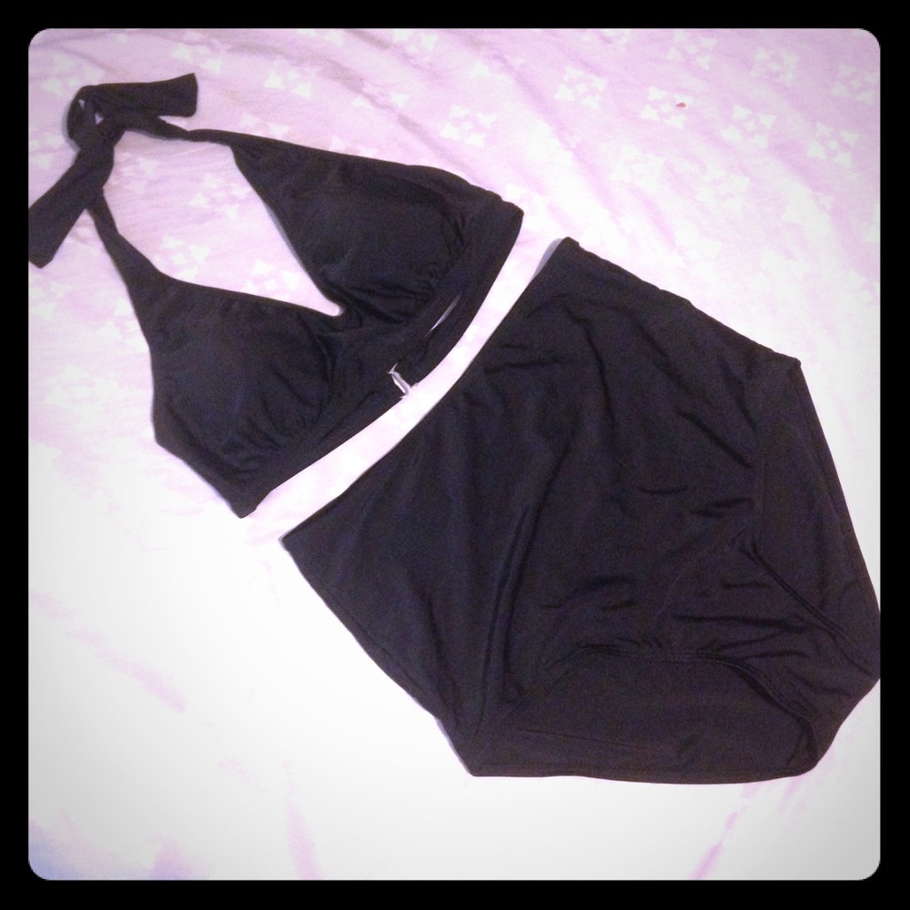 Halter top high waisted black bikini