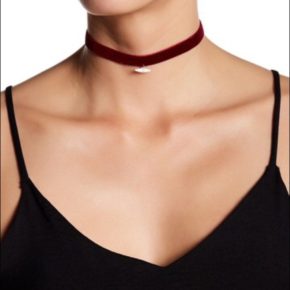 Choker necklace burgundy velvet