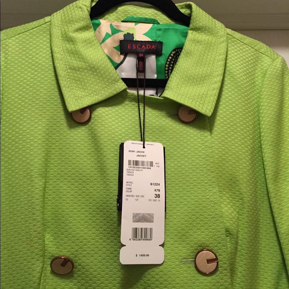 Escada green swing jacket size 38 $1450 NWT - Picture 2 of 5