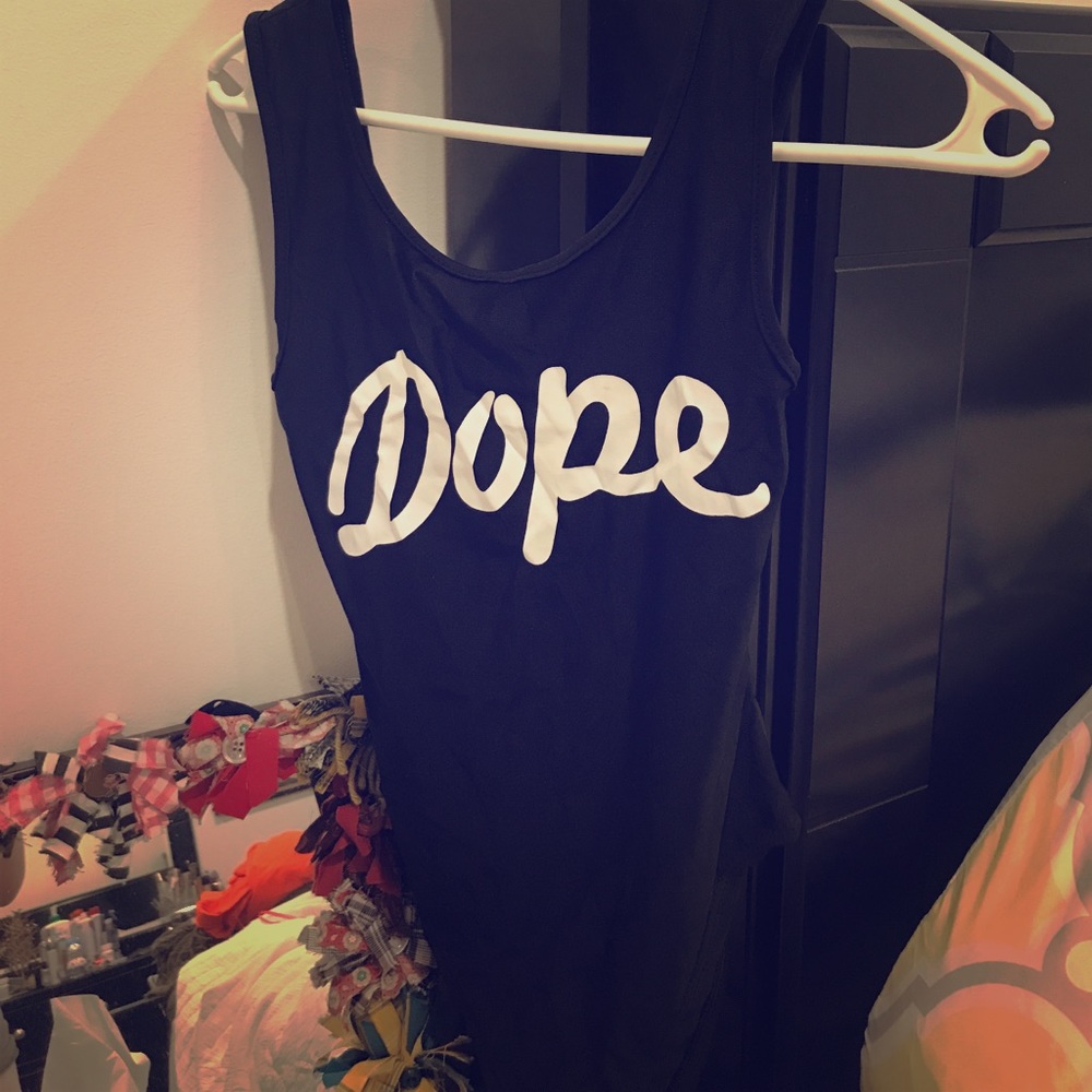 Black 'Dope' graphic one-piece bathing suit
