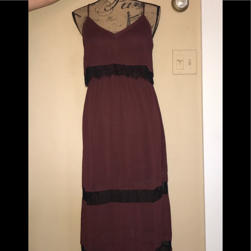 Maxi Dress - Burgundy with black lace