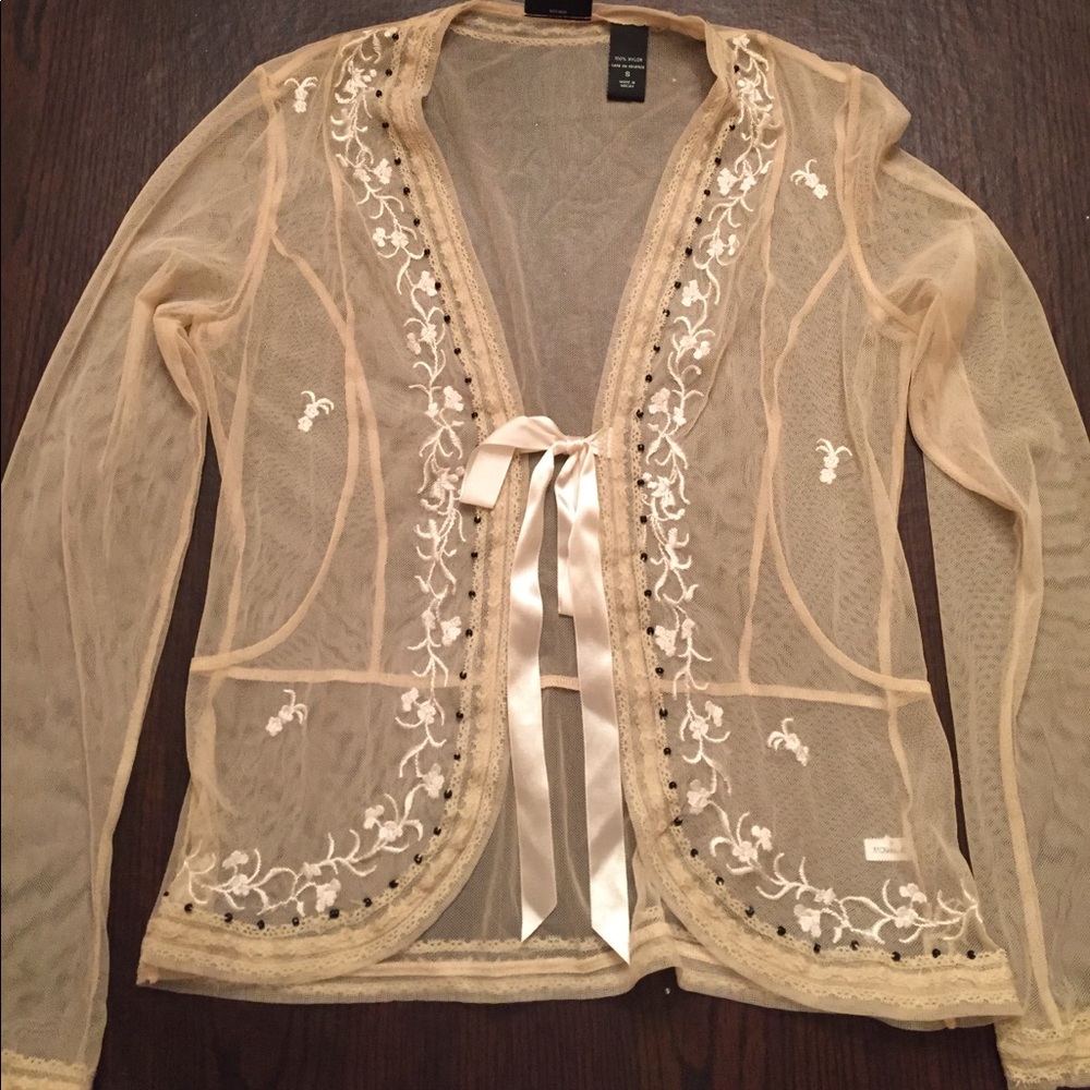 New York & Company Embroidered Mesh Cardigan