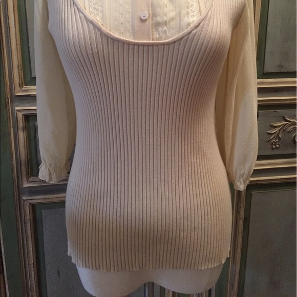 Sara L Ribbed Sweater with Sheer Mock Shirt Large - Picture 3 of 8