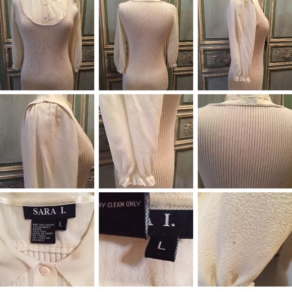 Sara L Ribbed Sweater with Sheer Mock Shirt Large - Picture 8 of 8