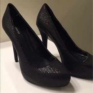 Express black sequin heels