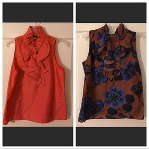 TWO J. Crew  Silk Blouses (Coral & Brown/Blue)