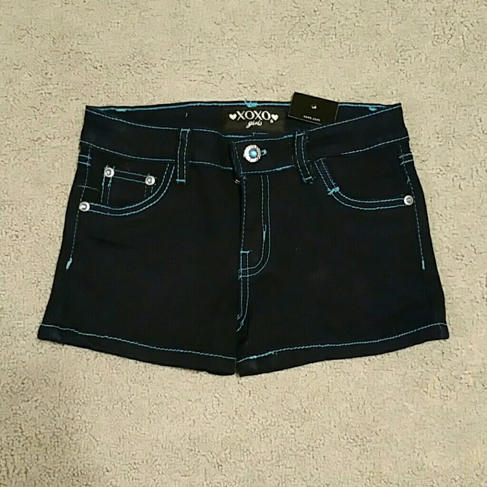 XOXO Girls Aqua Blue Stretch Denim Shorts Sz 10