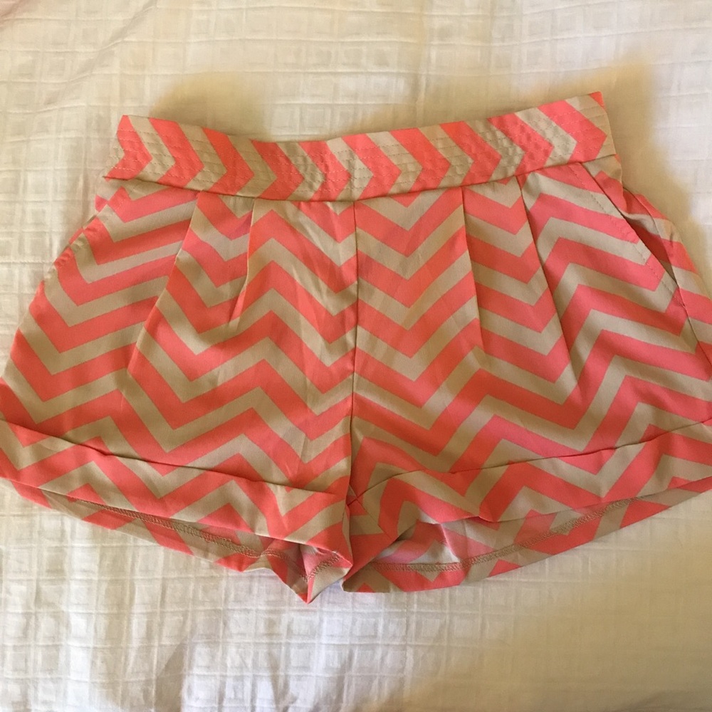 Chevron shorts - coral and tan - size small
