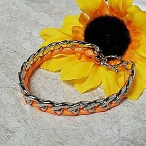 B507 Florescent Ribbon Wrapped Silver Bracelet