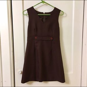 Brown Mod Shift Dress with Button Design