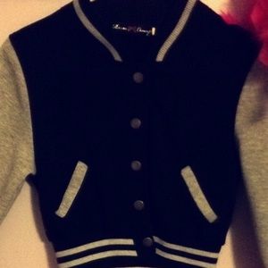 Cute girls crop varsity jacket black and gray