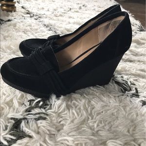 Black suede wedge heels