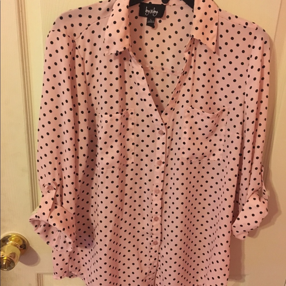 Pink polka dot long sleeve button up