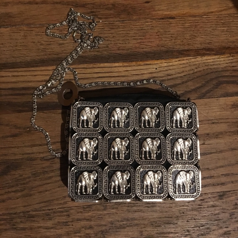 all metal, silver elephant purse