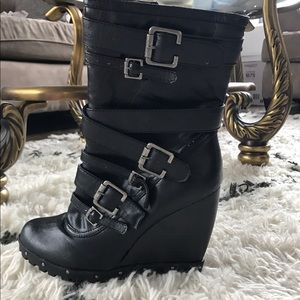 Black studded wedge booties