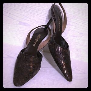 YSL Yves Saint Lauren Leopard Metal Mesh Heels