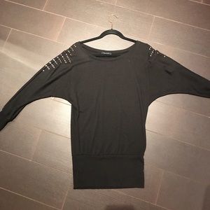 Studded long sleeve black top