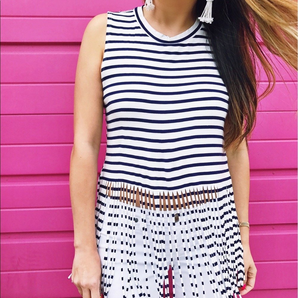 Stripe fringe top, look new, from Everly, small