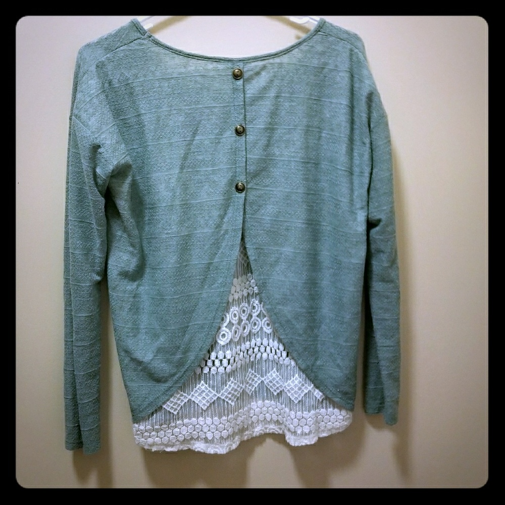 3/$15 SALE Seafoam Green Teal & Cream Button Back