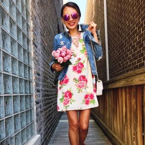 Rose Print Dress with tie front, like new, small