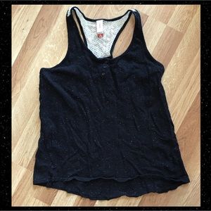Black Speckled Tank W/ Lace Back