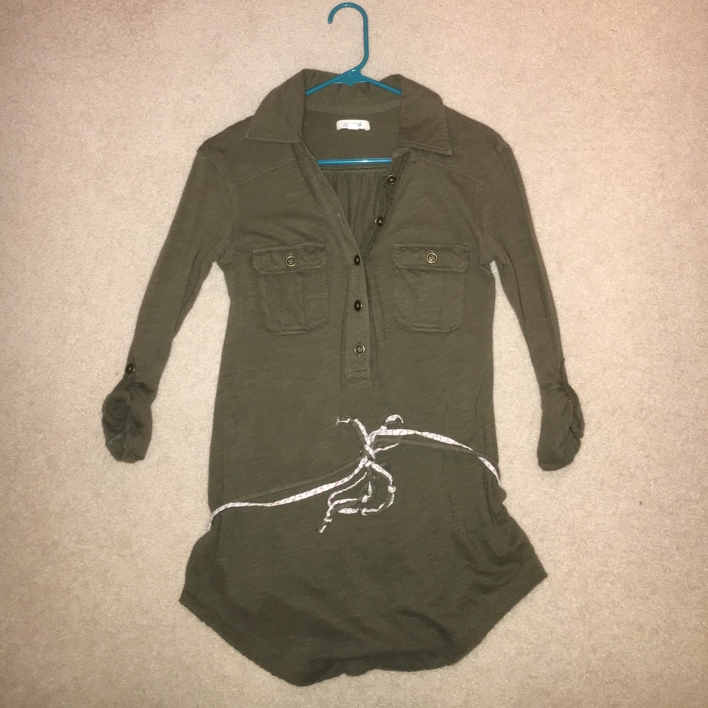 Aerie Military Green Tunic with Floral Ties XS