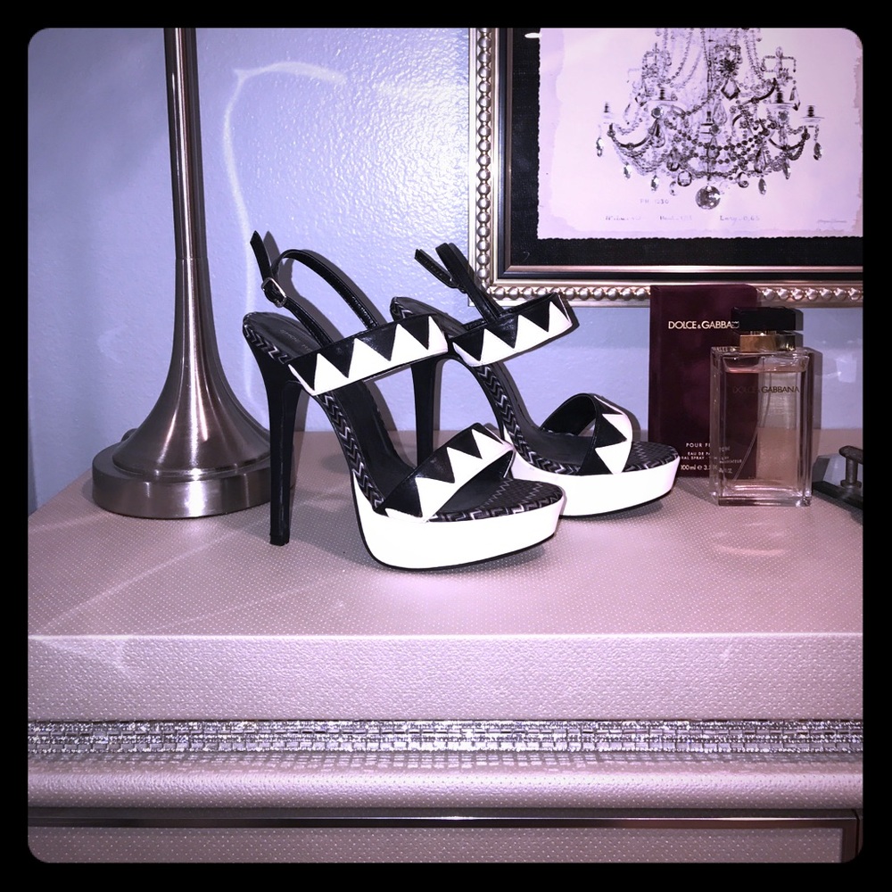 Black and white platform  heels