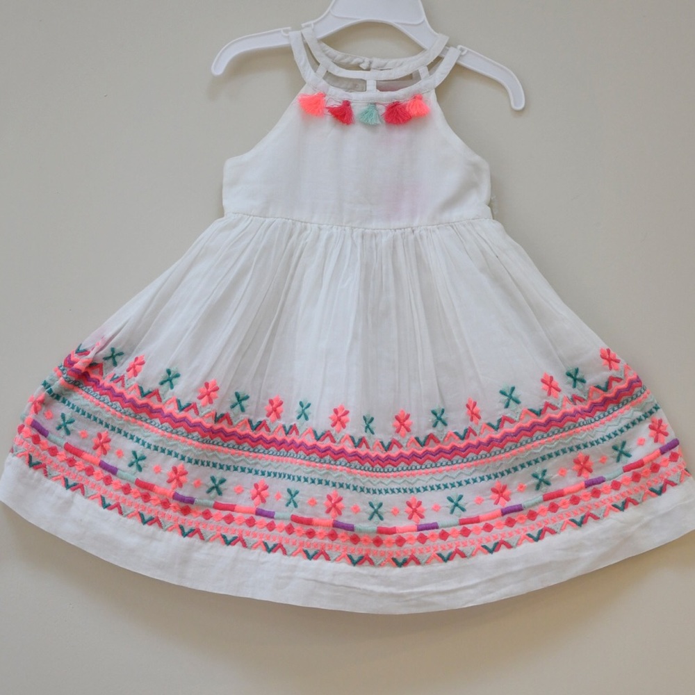 off white with multicolored embroidery dress