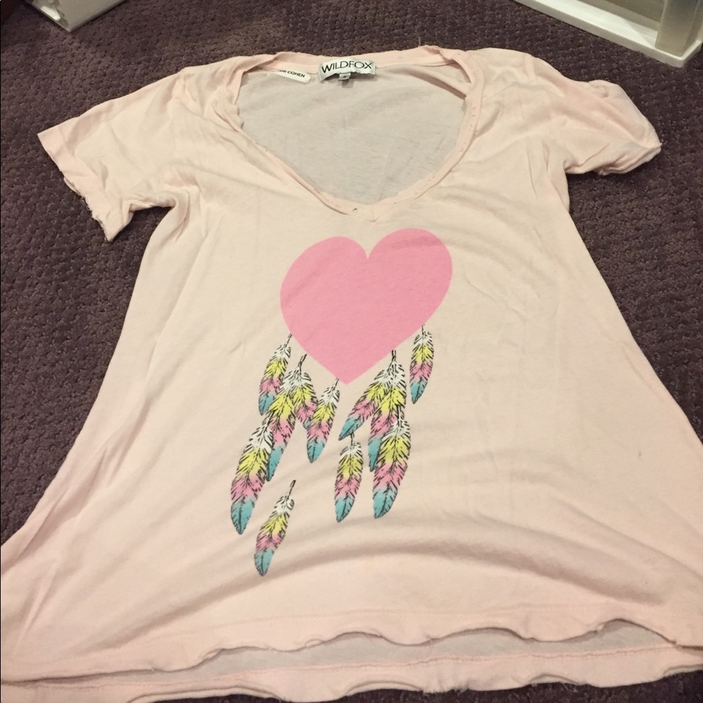 *authentic* Wildfox heart with feathers v-neck