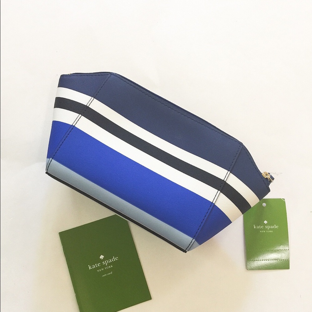 NWT Kate Spade blue striped leather case/bag - Picture 2 of 7