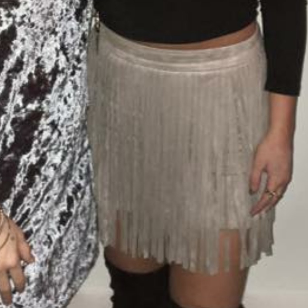 Taupe Fringe mini skirt