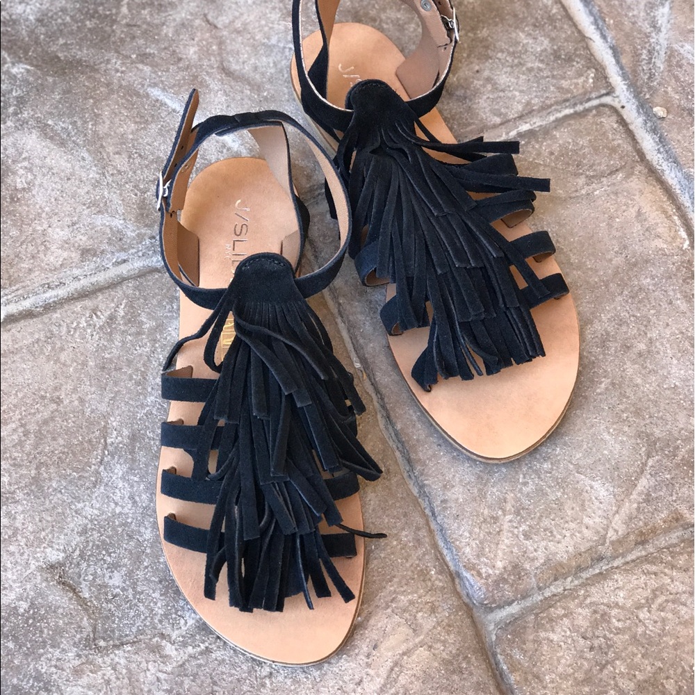 Black Fringe Suede Sandals - Picture 5 of 7