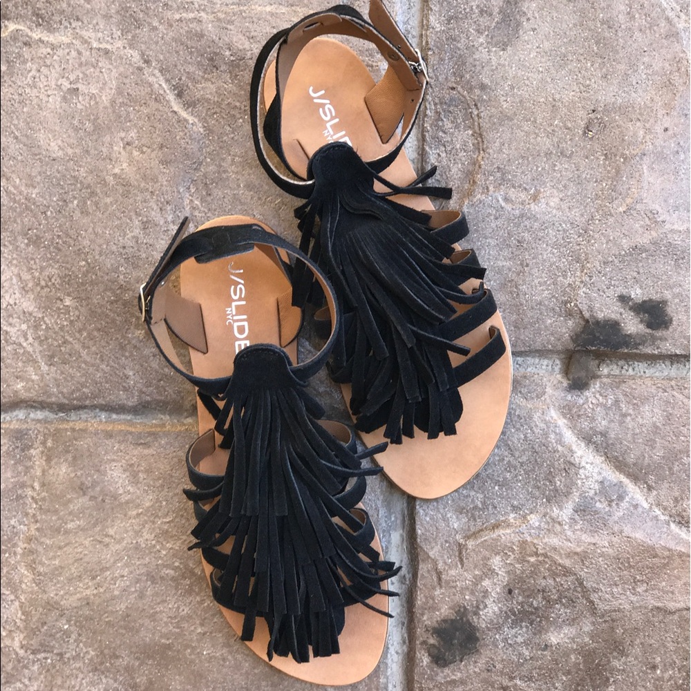 Black Fringe Suede Sandals - Picture 7 of 7