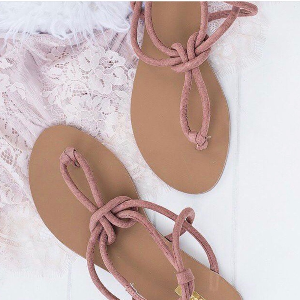 Blush Mauve Pink Knotted T-Strap Sandal - Picture 2 of 4