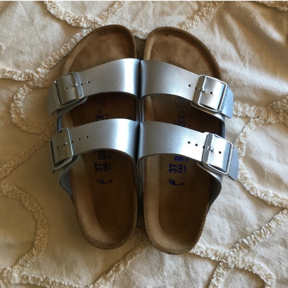 Silver Birkenstocks soft foot bed size 37