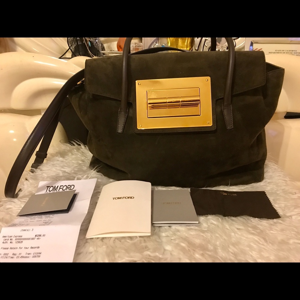 💯% Tom Ford Natalia brown suede turn lock bag - Picture 3 of 13