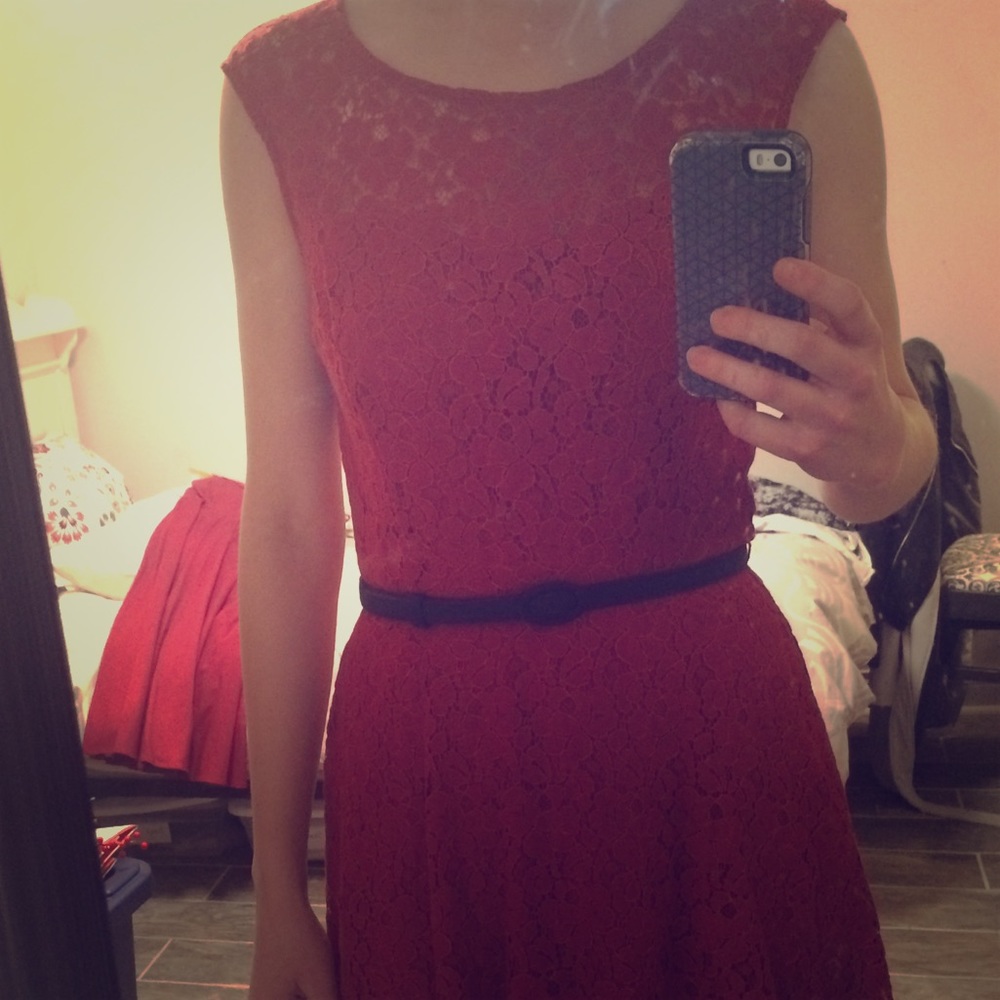 Beautiful and elegant red lace overlay dress