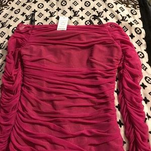 Off  Shoulder Shirred  Mesh Dress