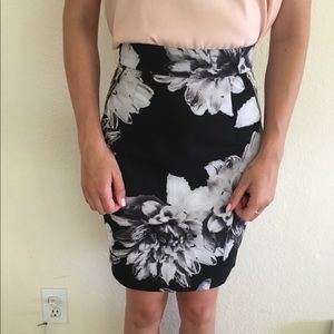 Black, Grey, and White Floral Pencil Skirt