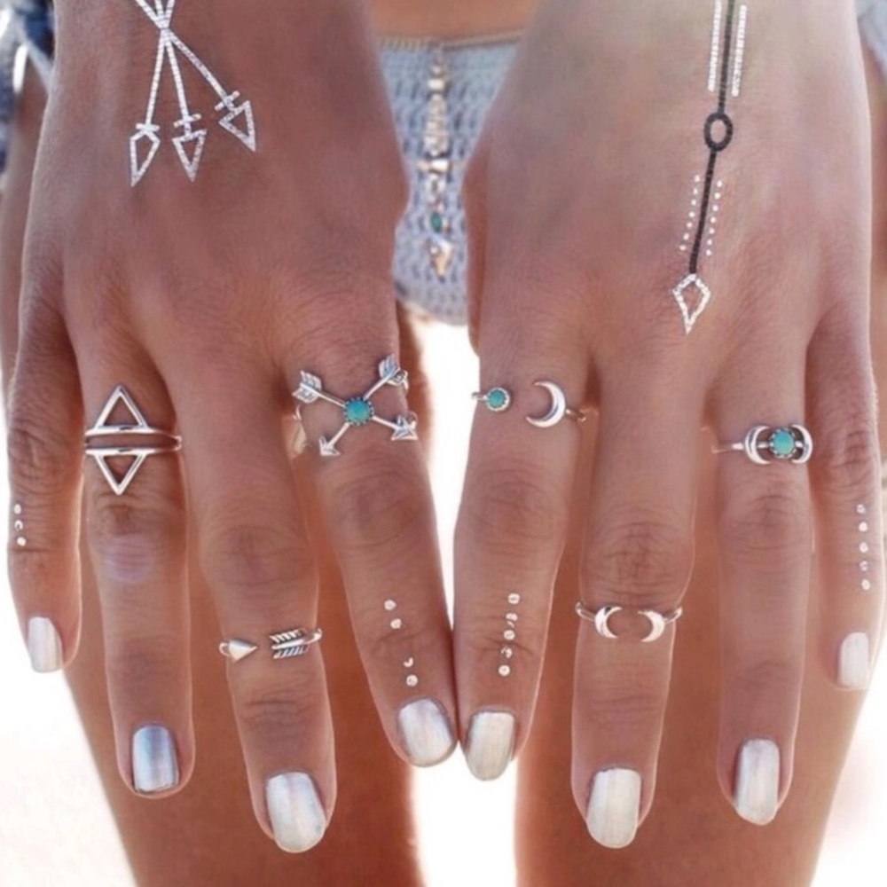 Silver 6 piece boho midi ring set