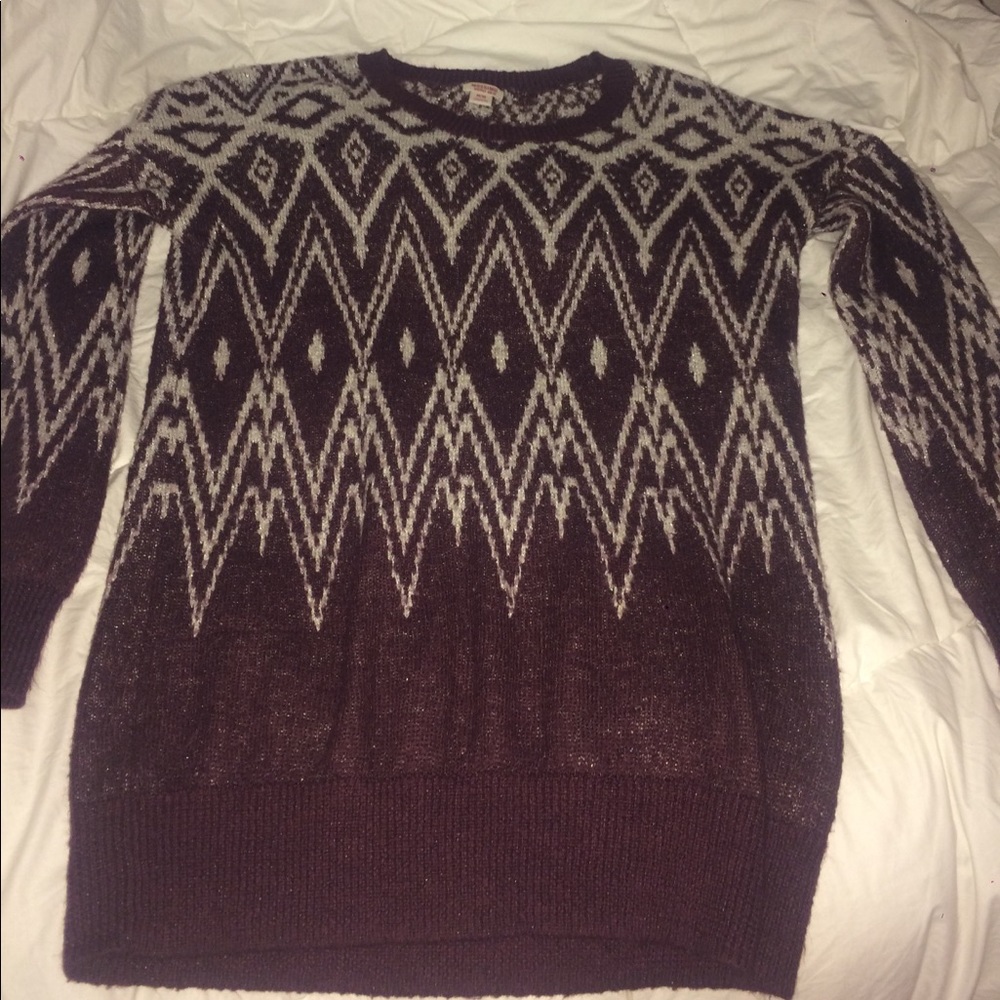 Maroon Tribal Print Oversized Sweater