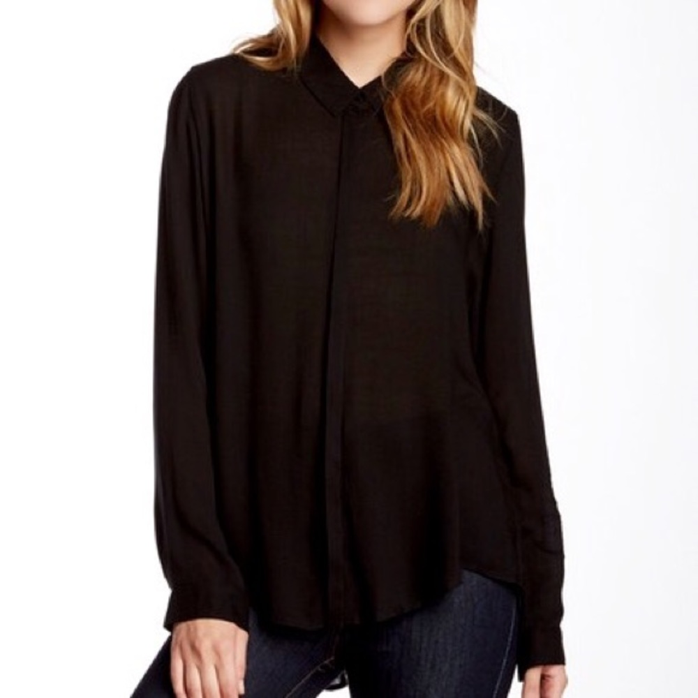 Side Stitch Long Sleeve Split Back Shirt