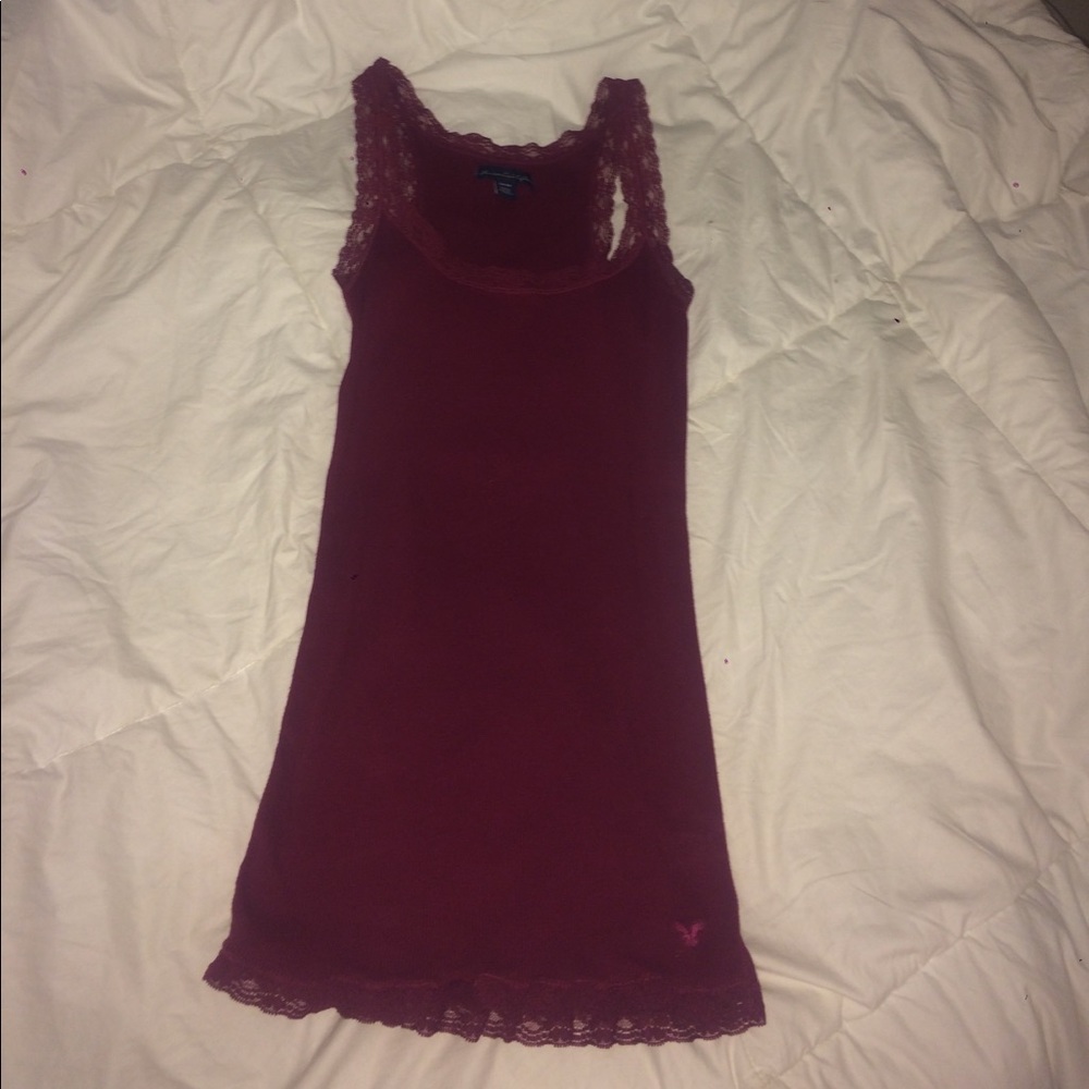 Maroon Lace Ribbed Tank Top