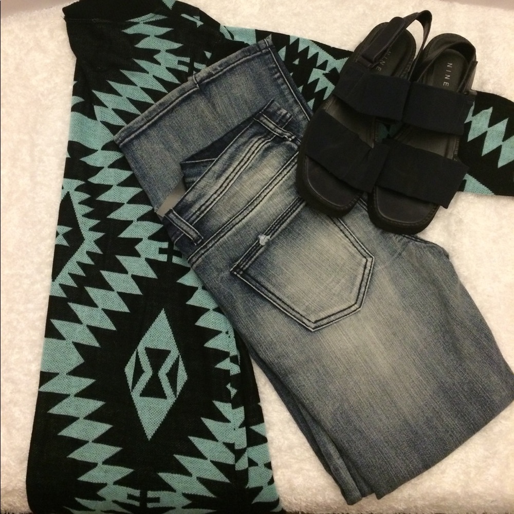 Tribal print mint and black cardigan