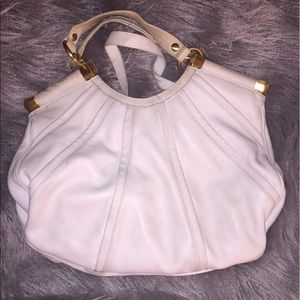 White fine leather handbag