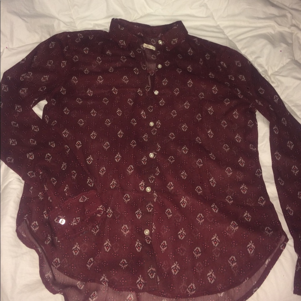 Button Down Printed Sheer Blouse