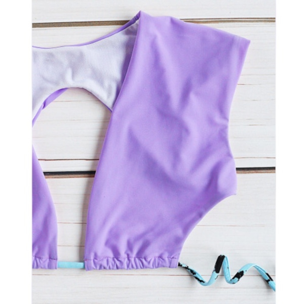 Purple Blue BIKINI Wide Strap Two 2 Piece SWIMSUIT - Picture 4 of 5