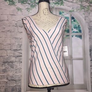 Free People Top Open Back Stretch Stripe Pink Blue
