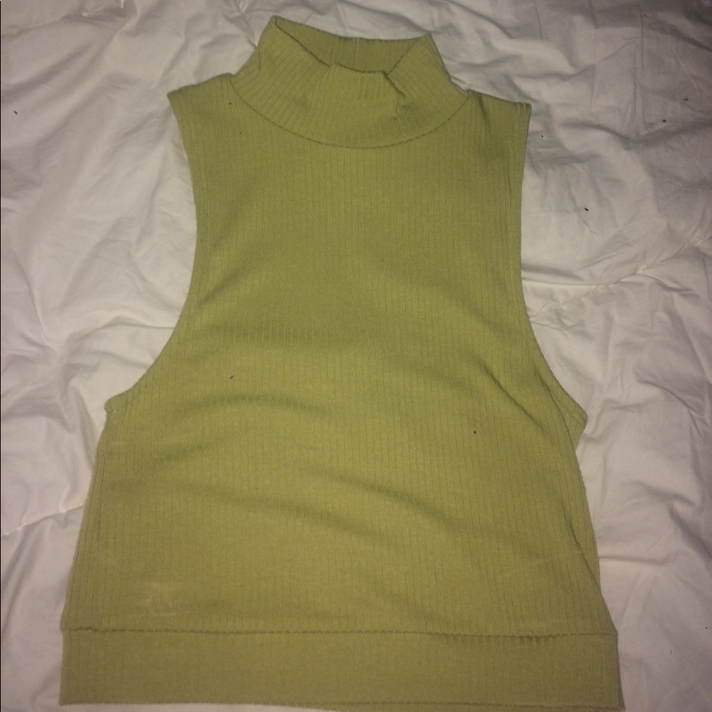 Light Green Turtleneck Ribbed Cropped Tank Top
