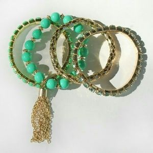 Sea Green and Gold Layered Tassel Bracelet